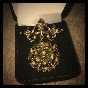Vintage pin with green and blue stones